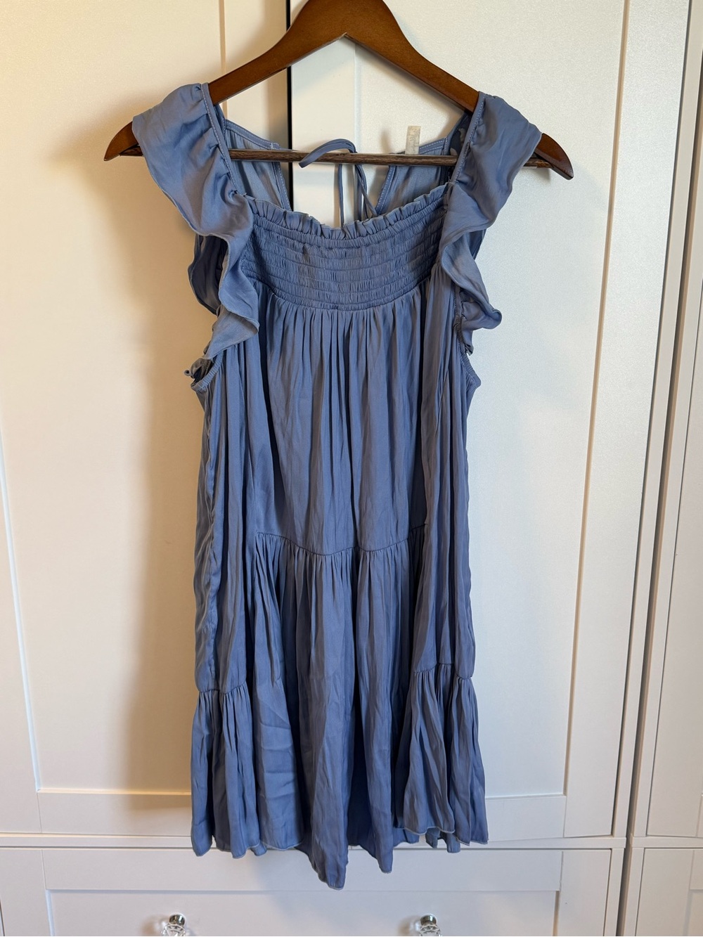 Free People Dusty Blue Ruffled Tiered Mini Dress